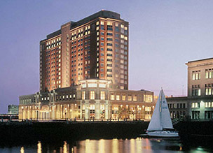 Boston Seaport Hotel & World Trade Center at night